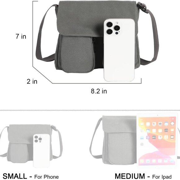 Kawaii Crossbody Bag - Cute Canvas Purse with Accessories & Adjustable Strap - Picture 4 of 7